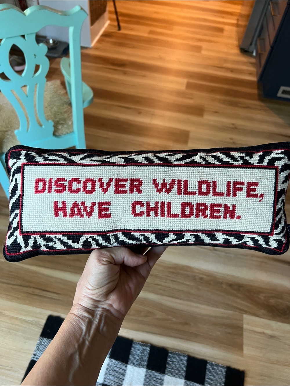 Black Cream & Red Needle Point Pillow